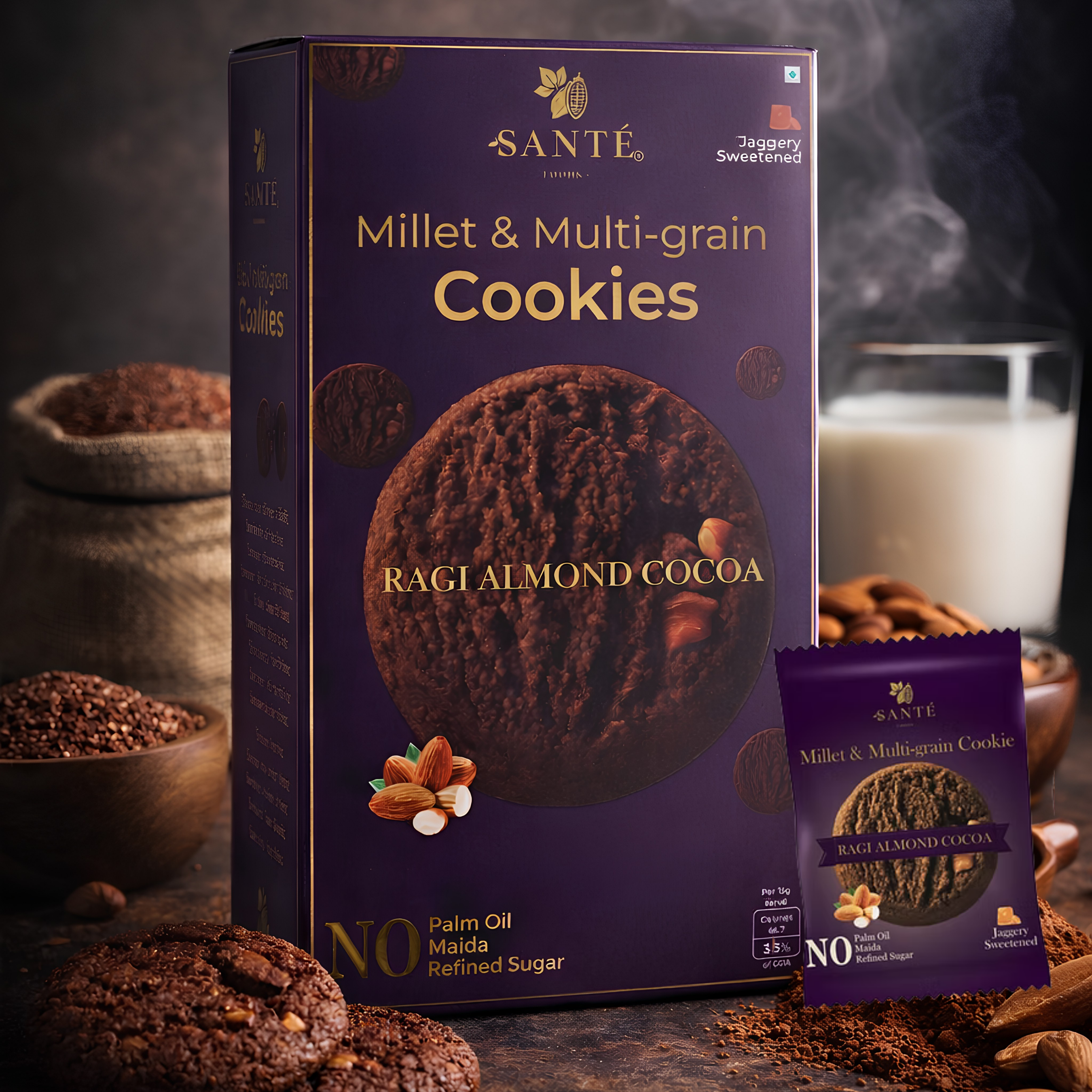 Millet & Multigrain Cookies – Ragi, Cocoa & Almond| Jaggery Sweetened| Pack of 10 Cookies