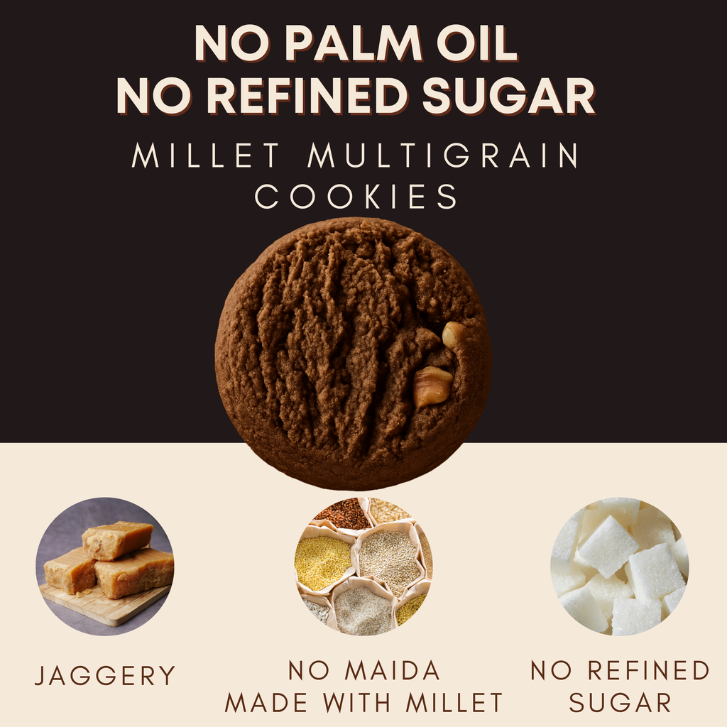 Millet & Multigrain Cookies – Ragi, Cocoa & Almond| Jaggery Sweetened| Pack of 10 Cookies