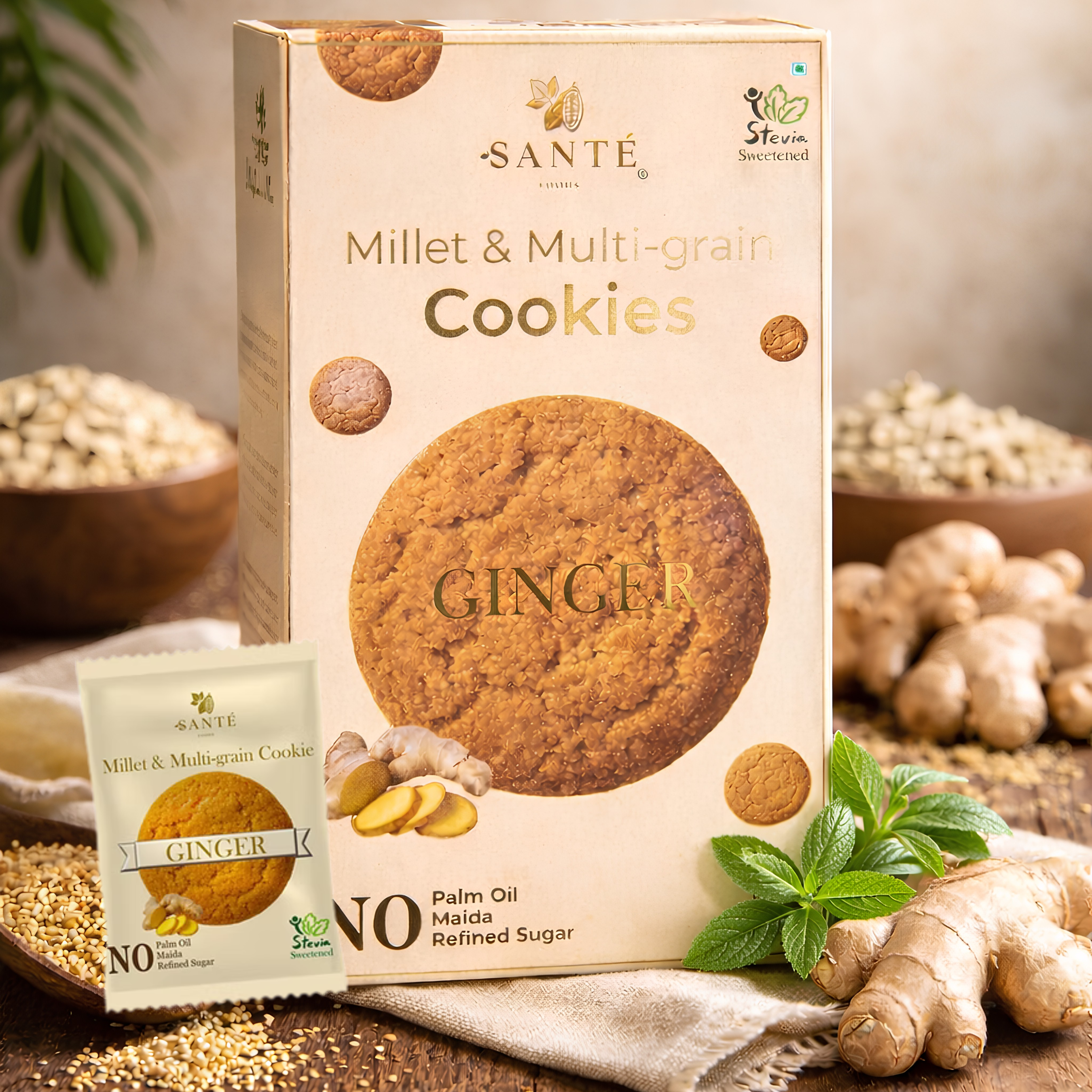 Millet & Multigrain Cookies – Ginger| Stevia Sweetened| Pack of 10 Cookies| Diabetic friendly