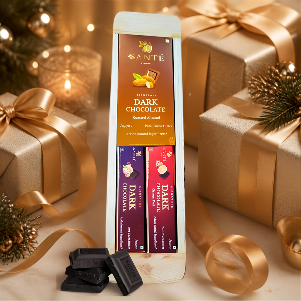 Tray Bien Gift Hamper| Pine & Re-engineered wood| Jaggery Sweetened Dark Chocolates
