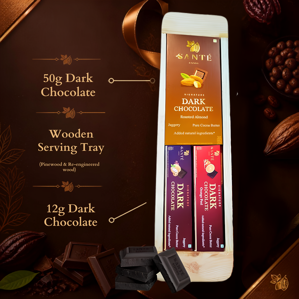Tray Bien Gift Hamper| Pine & Re-engineered wood| Jaggery Sweetened Dark Chocolates
